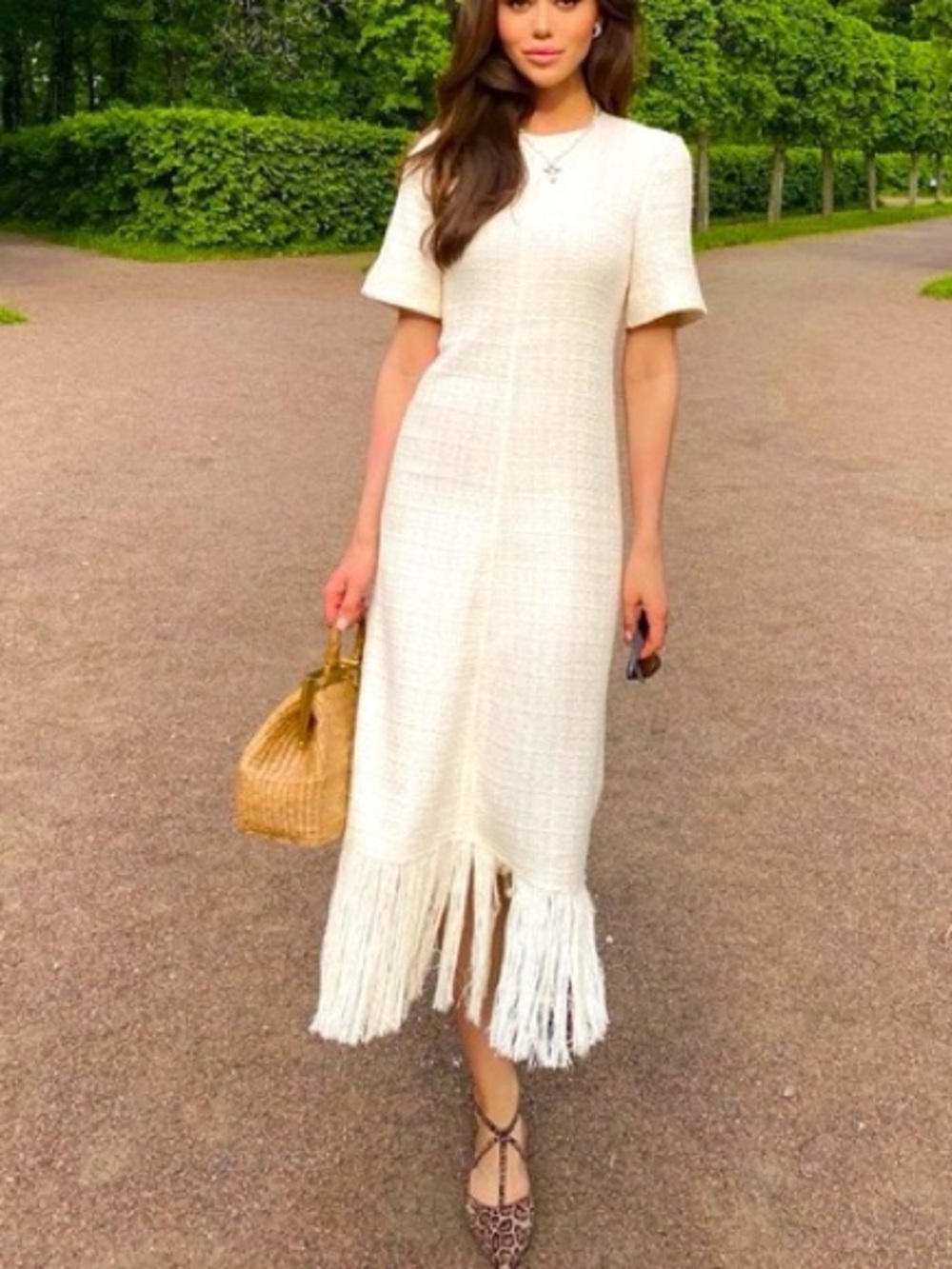 Zara tweed Cream textured maxi dress
